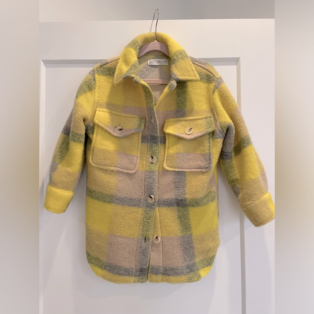 Zara Girls Yellow Plaid Shirt Jacket